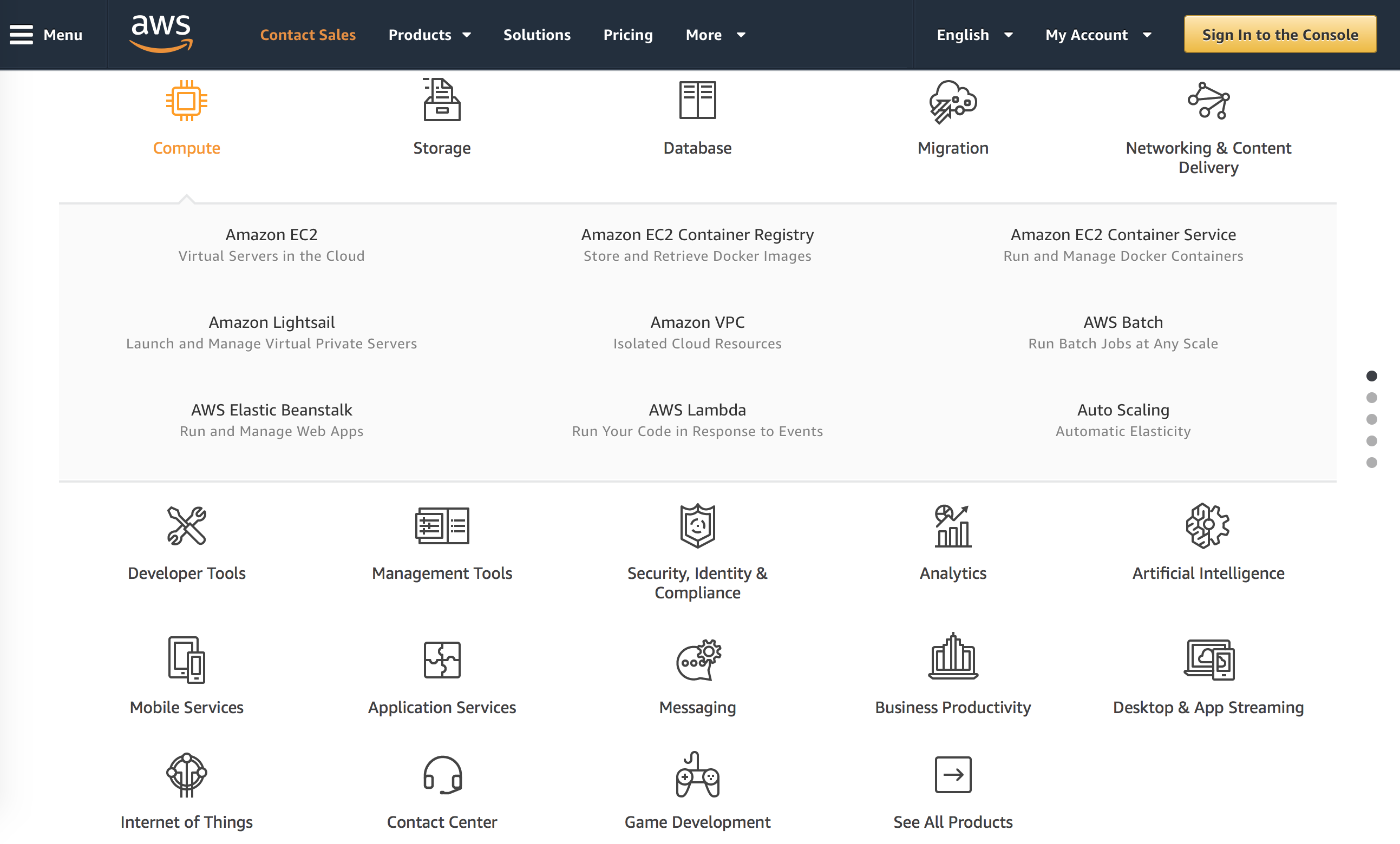 AWS Services Webpage